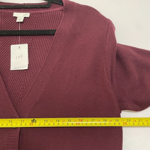 J Jill Womens Long Button Cardigan Ribbed With Pockets Burgundy Size M NWT - Picture 8 of 9